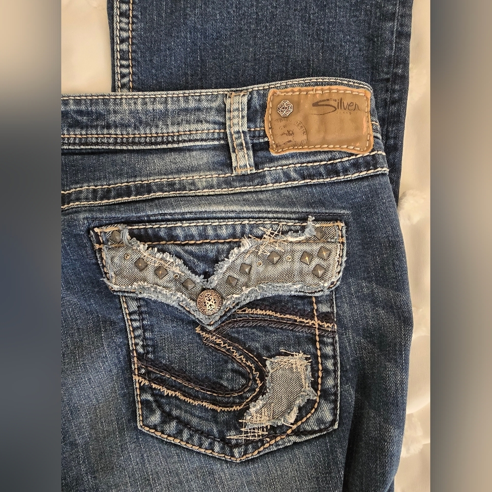 Silver Jeans Women's Tuesday Mid Baby Baby Boot Stud Blue Jeans Denim Sz 24